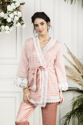 Mulmul Hibiscus Kimono With Pink Hibiscus pyajamas