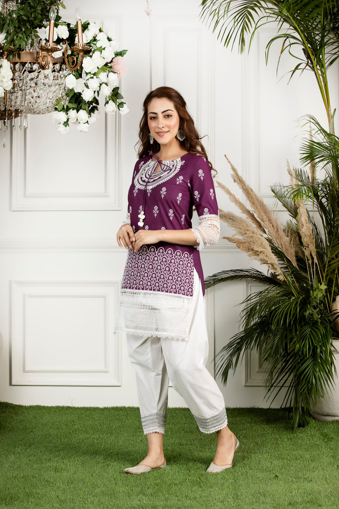 Mulmul Cotton Portia Kurta With Mulmul Gota Salwar