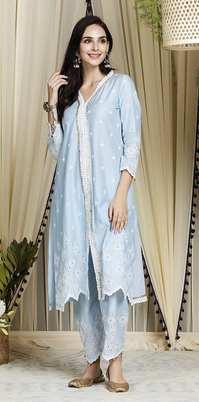 Mulmul Cotton Ophelia kurta  With Ophelia Palazzo