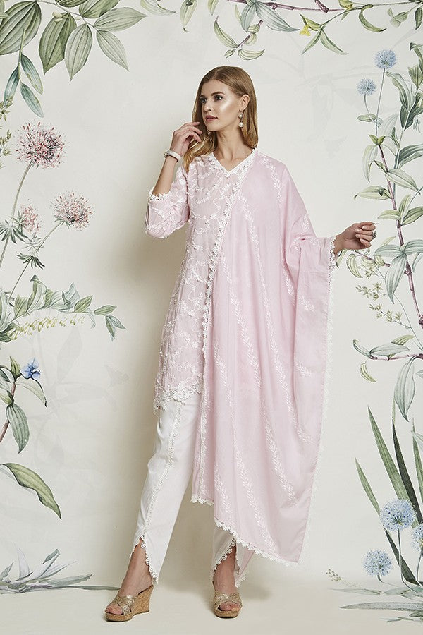 DAIGONAL EMBROIDERED CHUNNI (PINK)