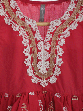 Mulmul Cotton Nell Red Kurta With Nell Red Pant