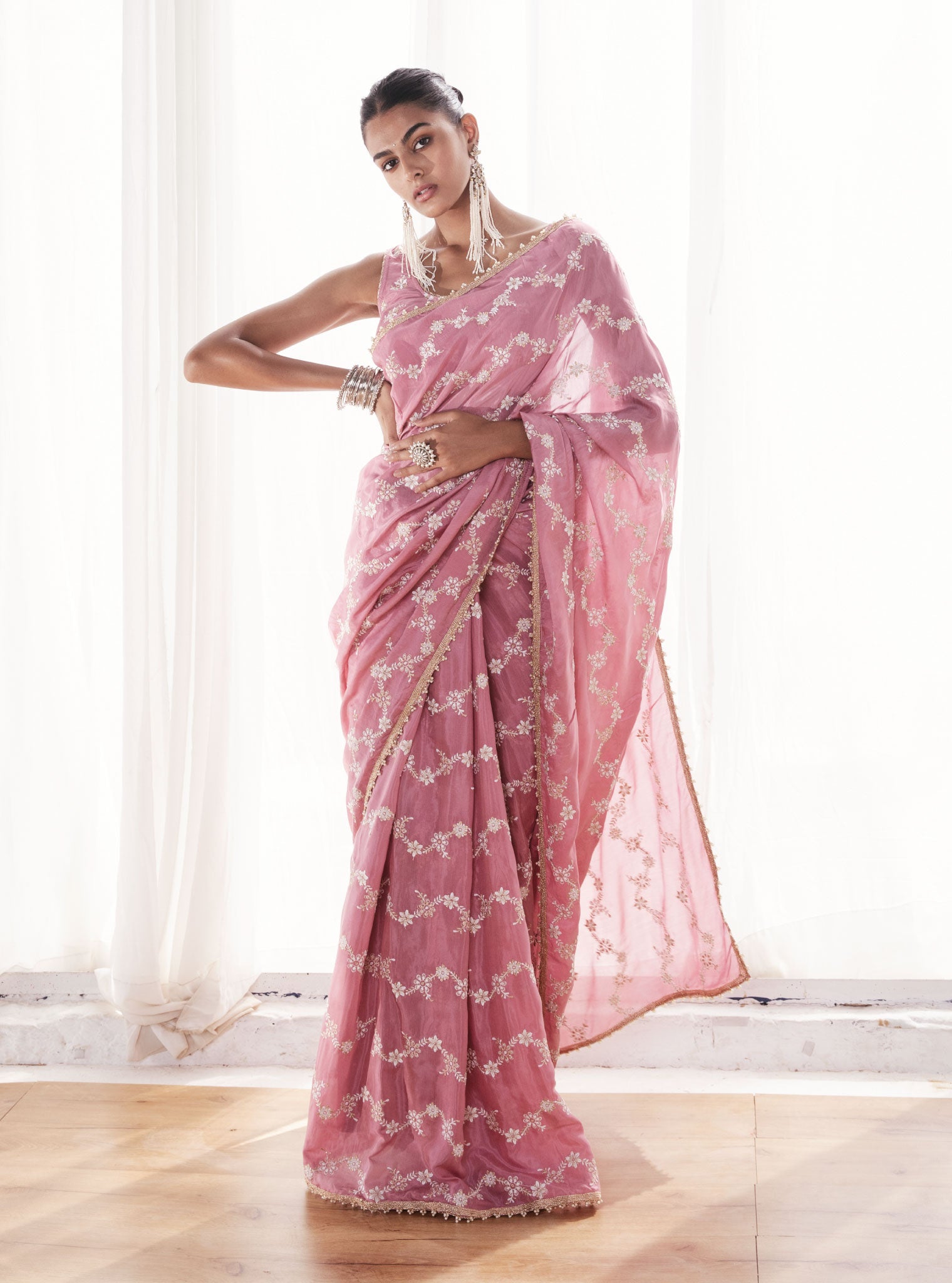 Mulmul Japanese Silk Pelling Mauve Saree