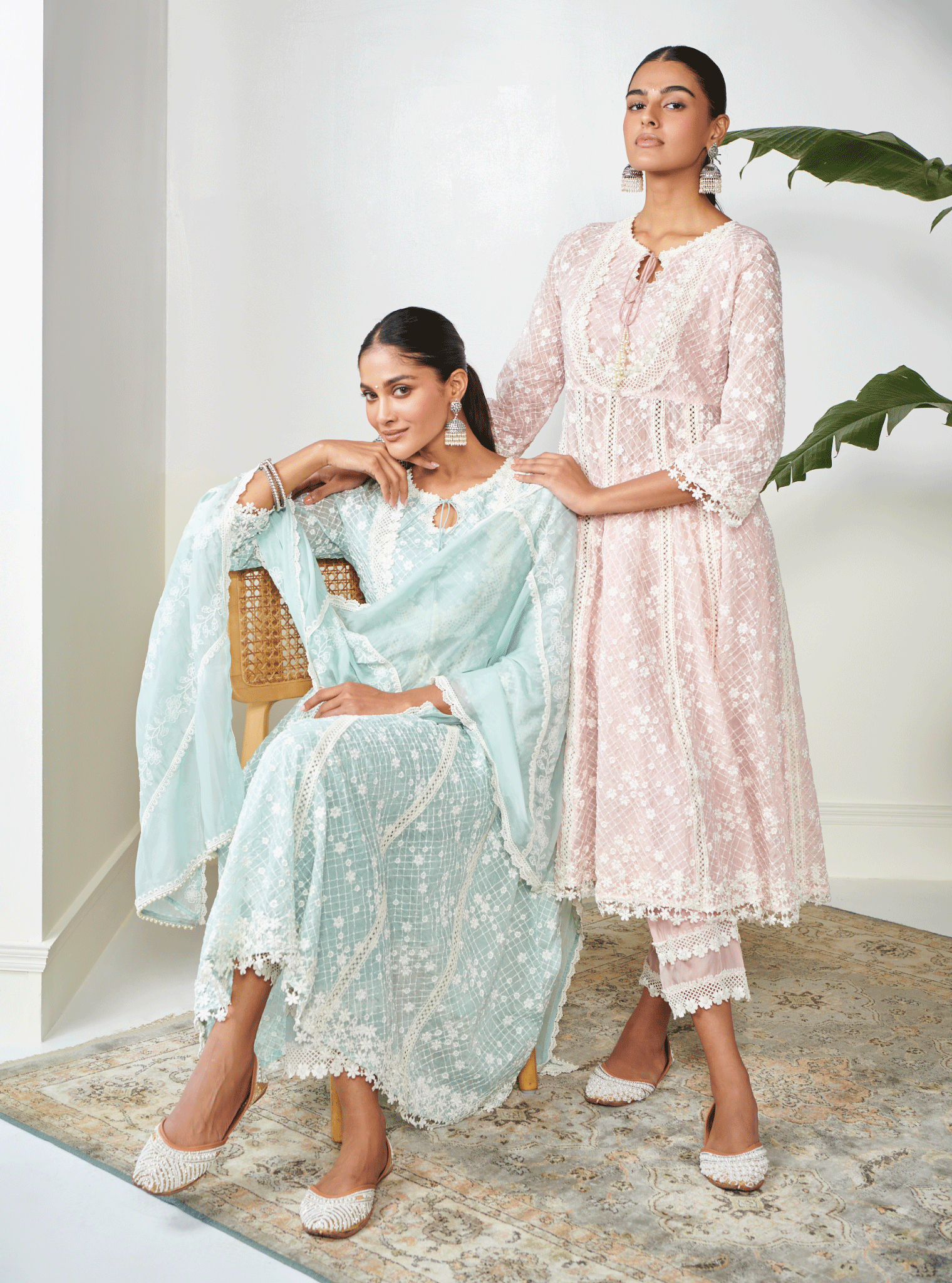 Mulmul Organza Zola Anarkali Light Blue Kurta With Mulmul Cotton Zola Light Blue Pant