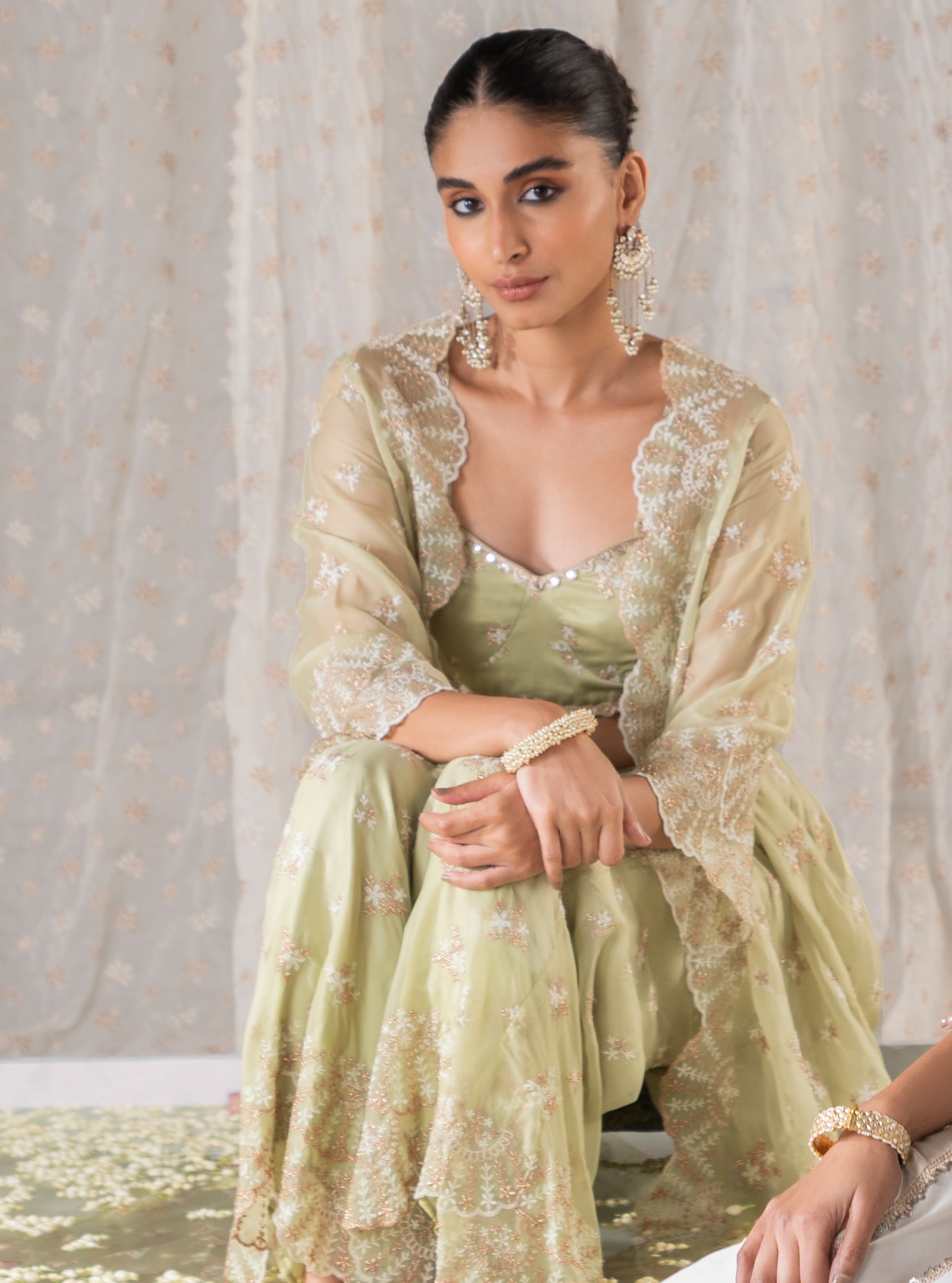 Saibo Organza Green Cape with Pant Set