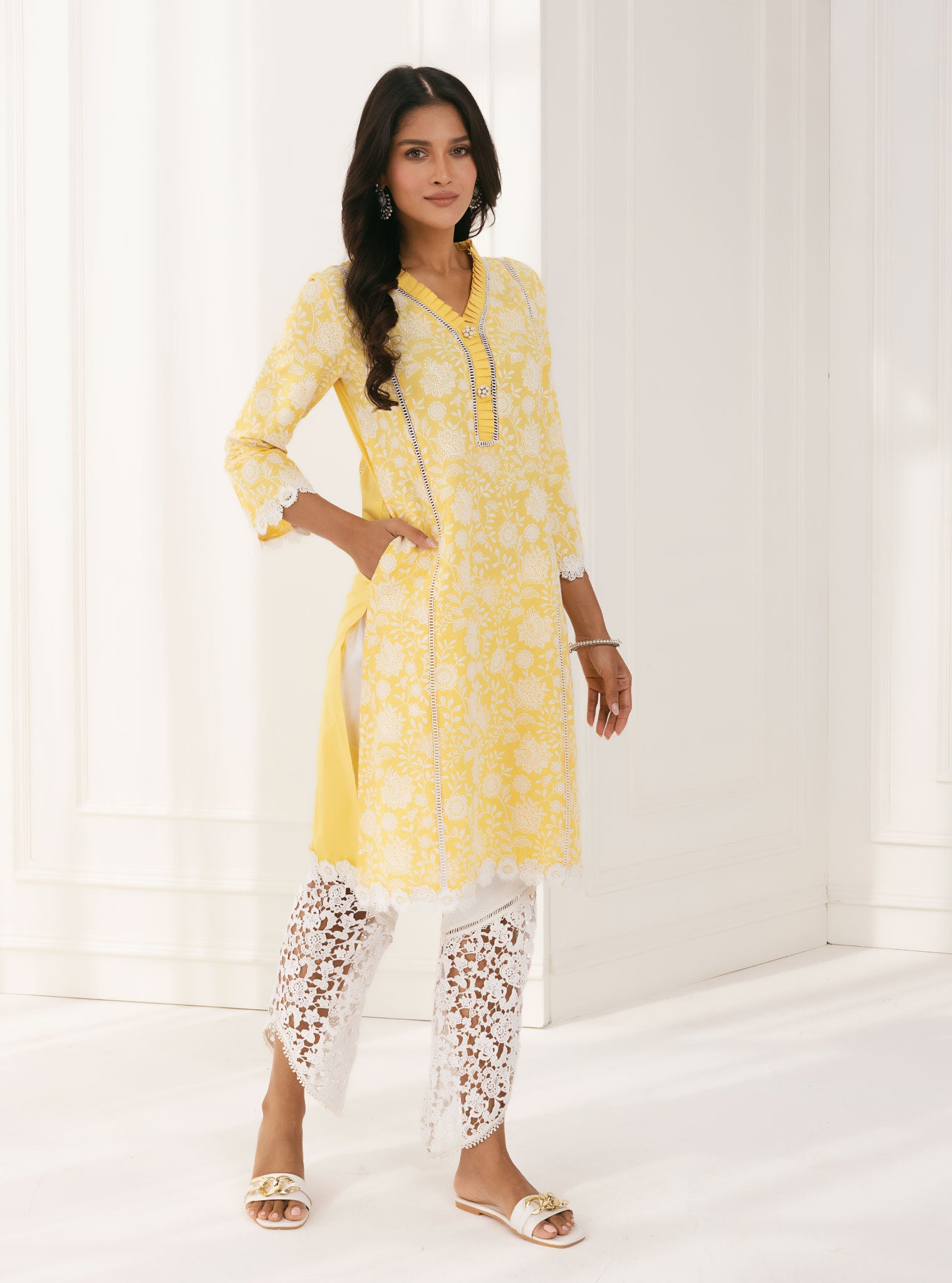 Mulmul Cotton Syari Yellow Kurta