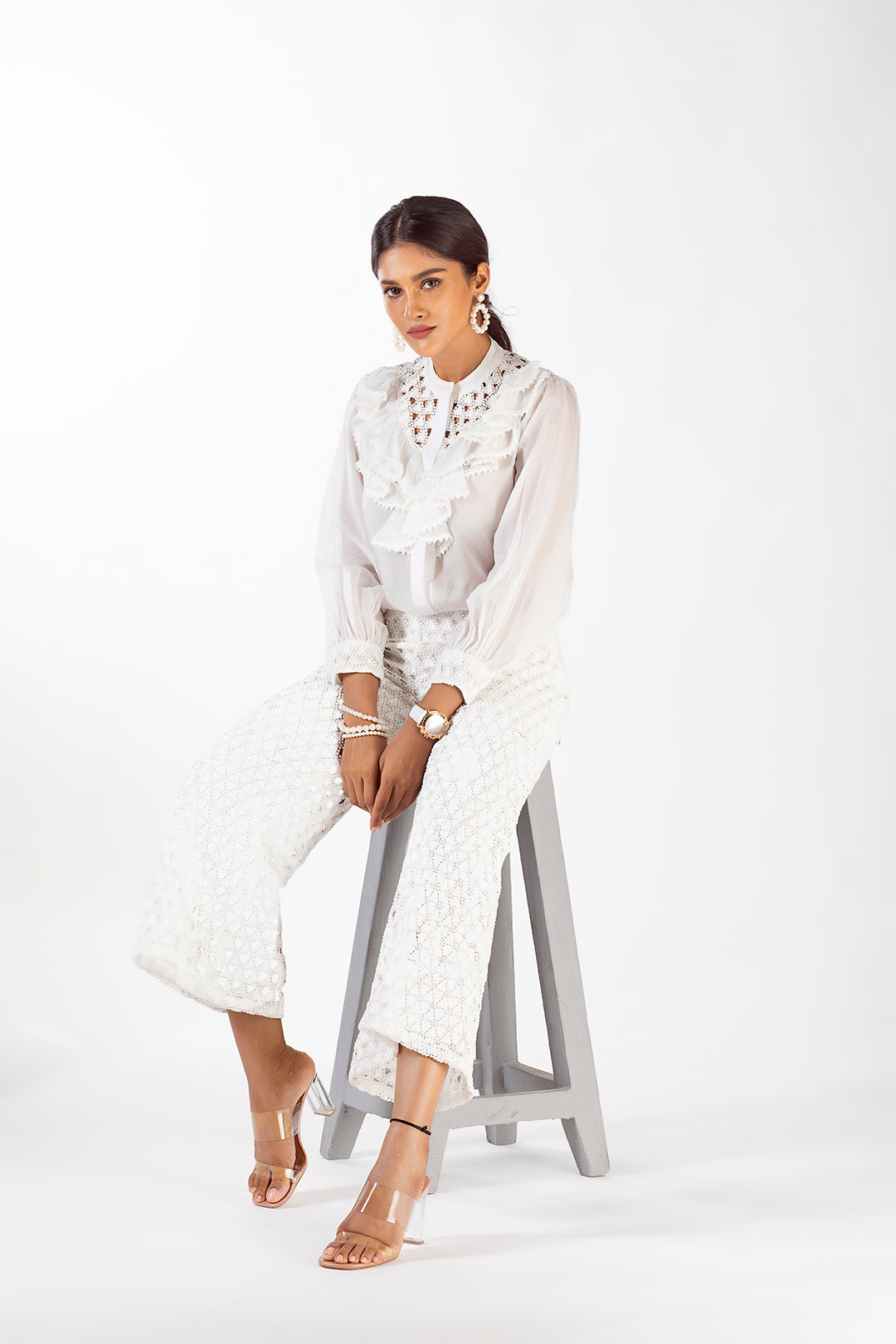 Mulmul Organza THEA White SHIRT With GUIPURE THEA White PANT