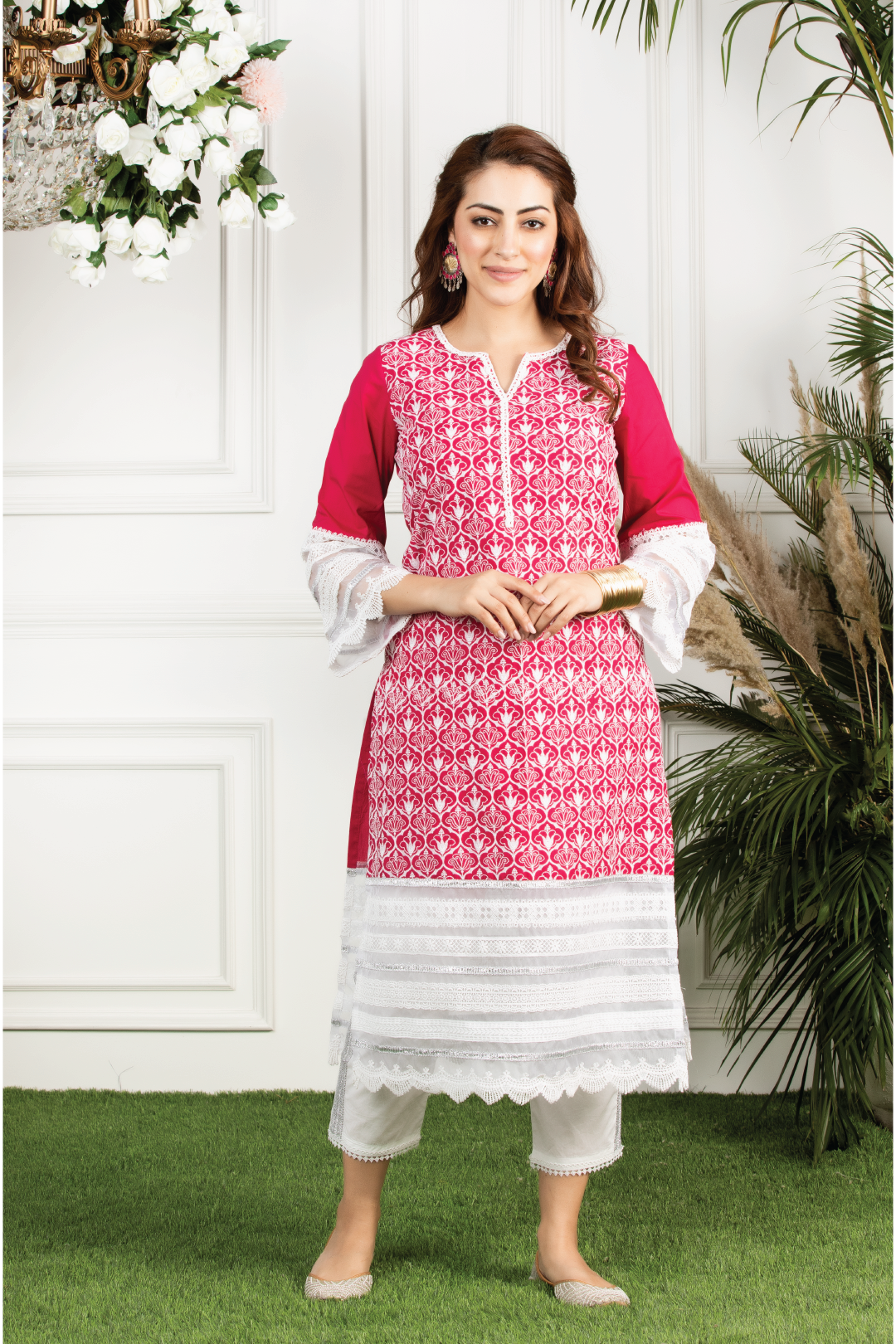 Mulmul Cotton Veronica Kurta With Mulmul Gota Stripe Pyajamas