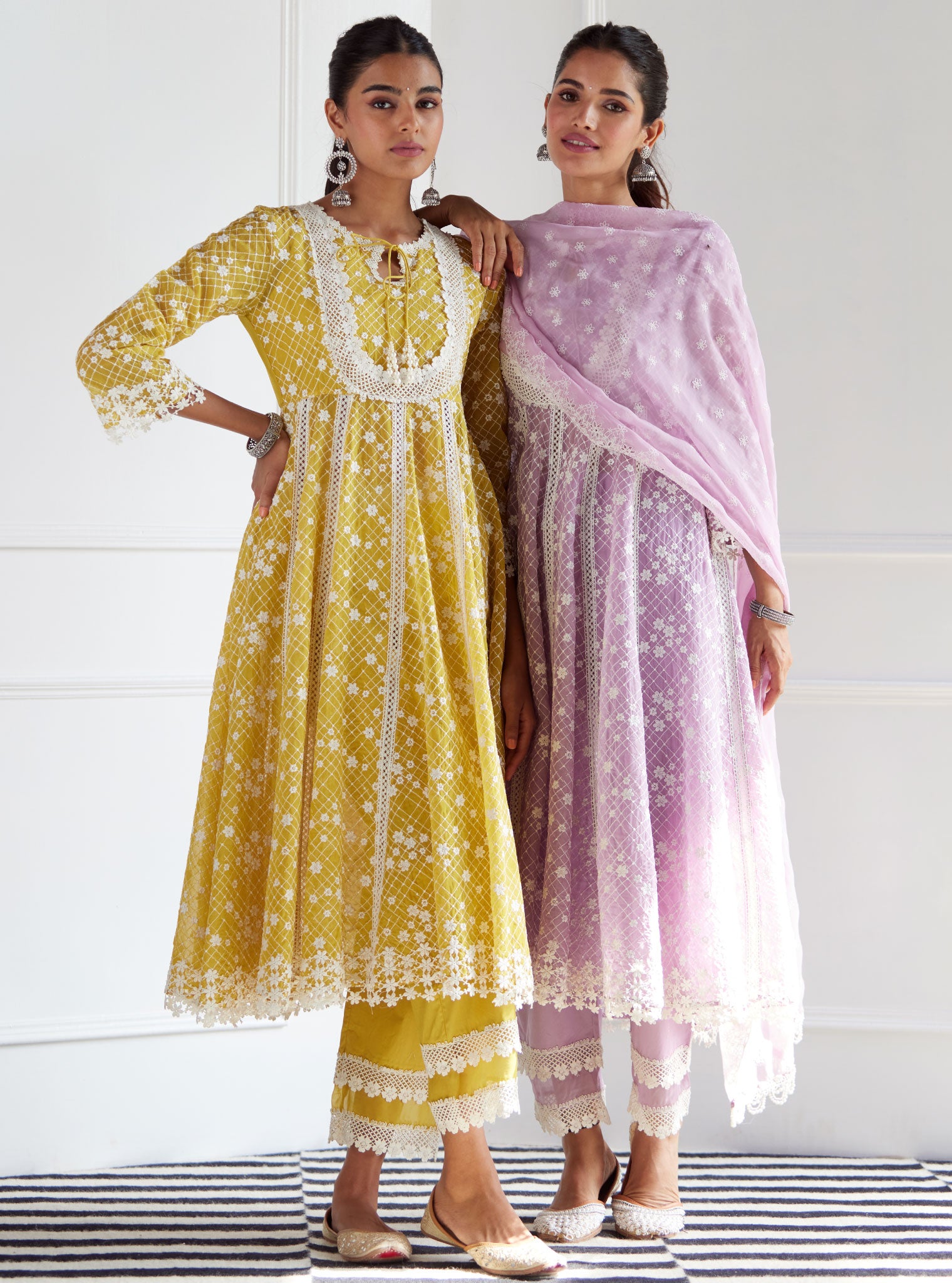 Mulmul Organza Zola Lilac Anarkali Kurta With Mulmul Cotton Zola Lilac Pant