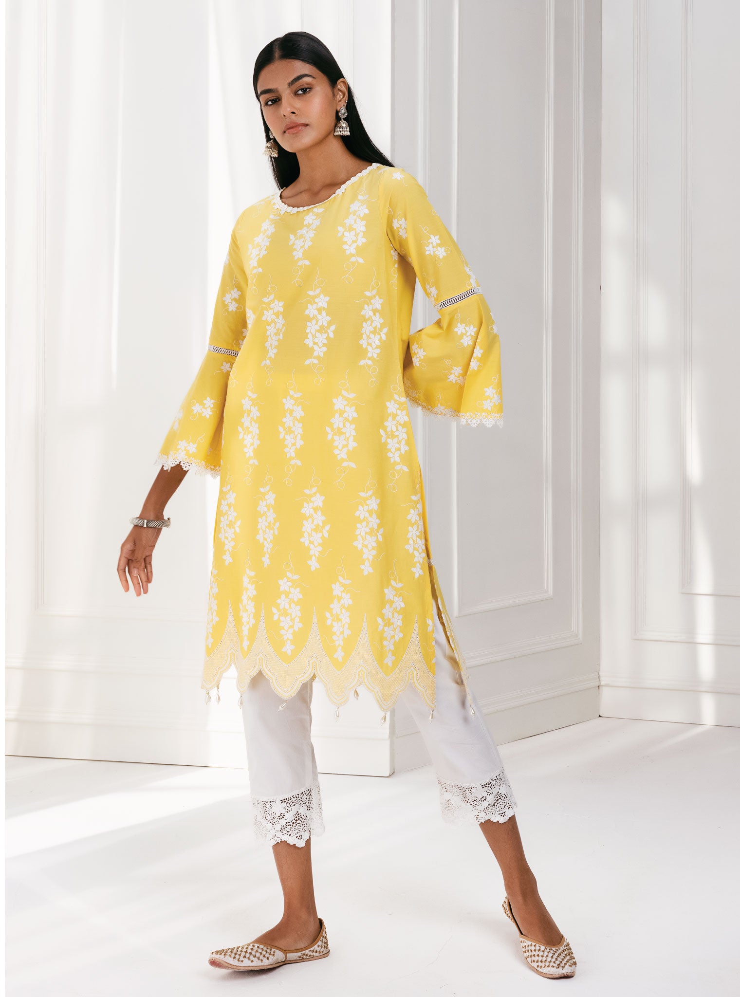 Mulmul Cotton Zuluk Yellow Kurta