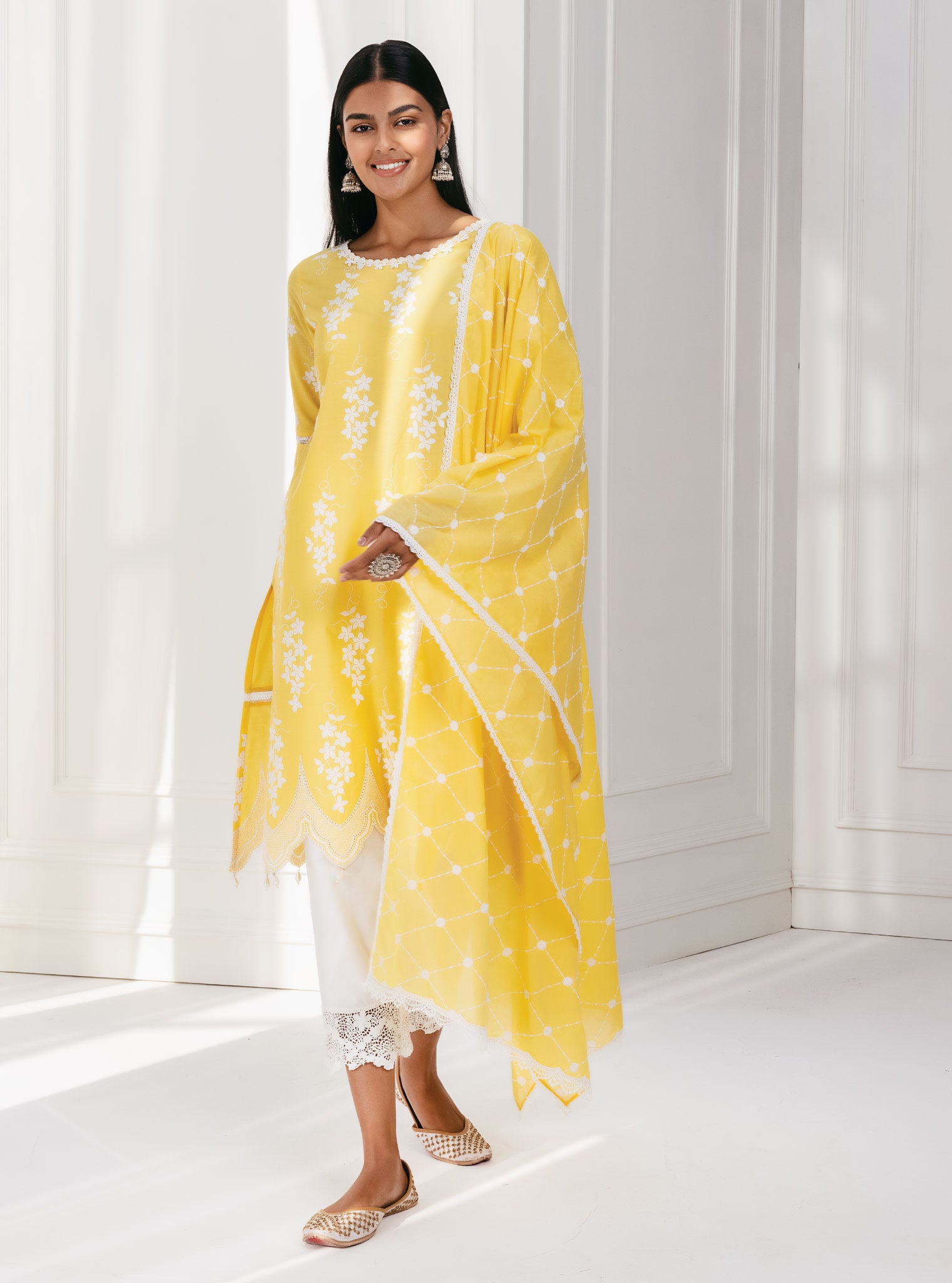 Mulmul Cotton Zuluk Yellow Kurta